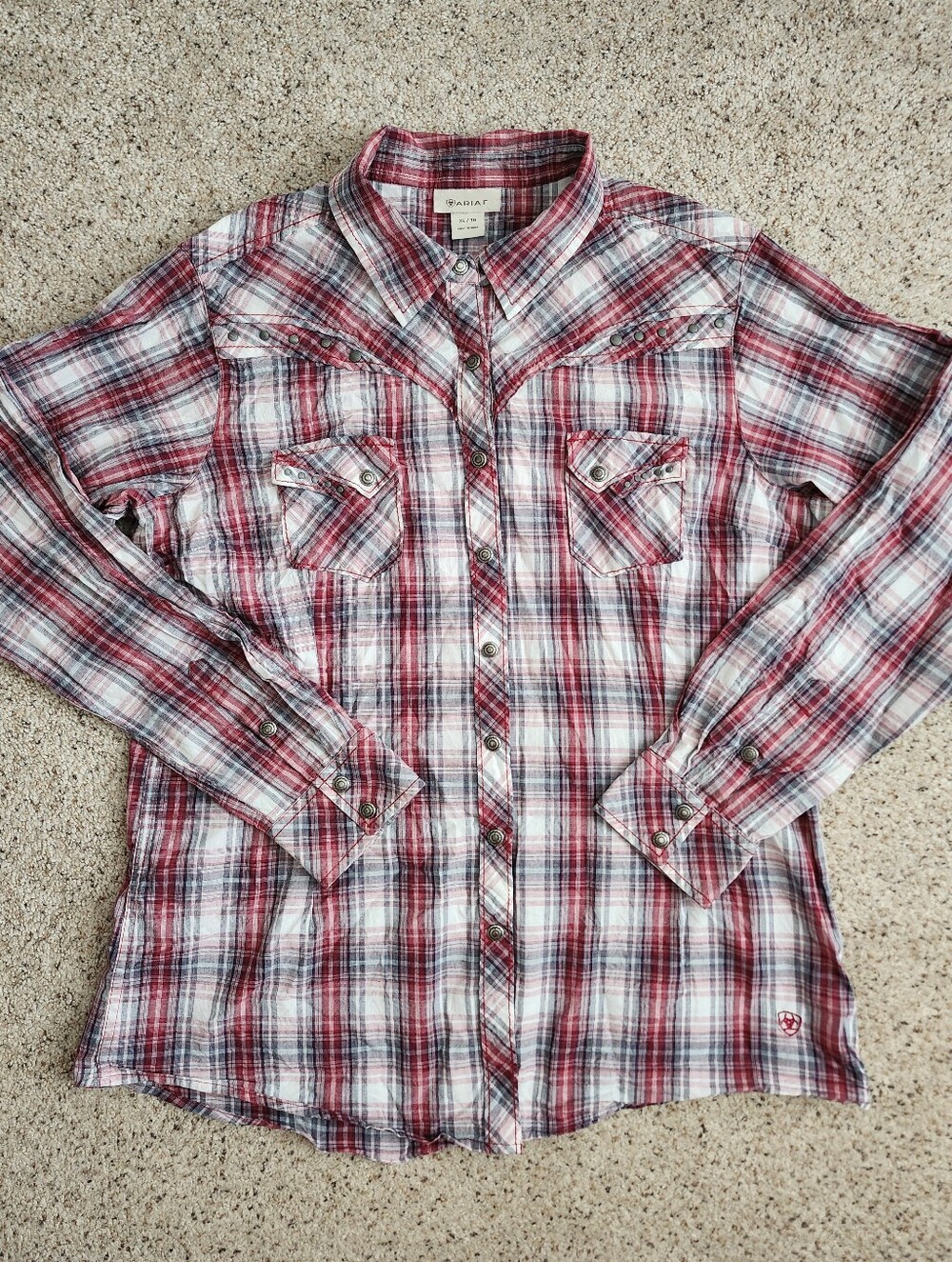 Ariat Red White Plaid Western Snap-Front Shirt